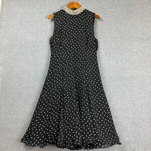 Vintage A.J. Bari Black White Polka Dot Dress Pearl Collar Sleeveless Fit Flare